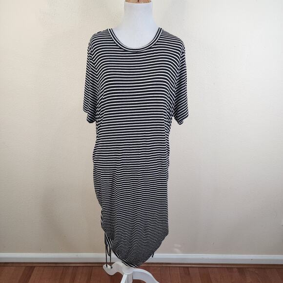 Destination Maternity Dresses & Skirts - SOLD Maternity Ruched Black White Bodycon Striped Midi Dress Size XXL
